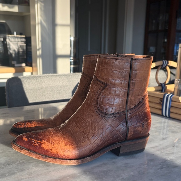 Frye Other - Frye Brown Leather Crocodile Pattern Womens Boots